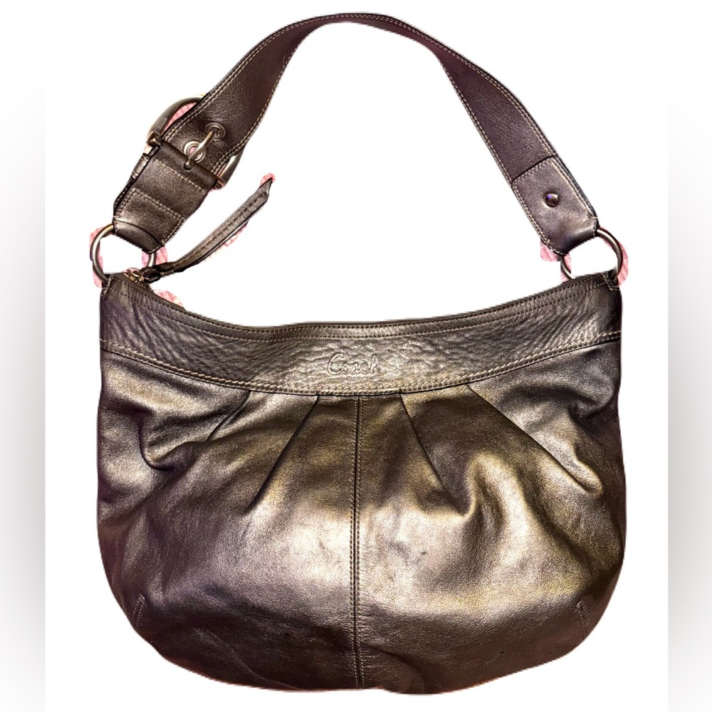 Coach large Ashley slouchy Buckle purse pewter leather Hobo Shoulder bag